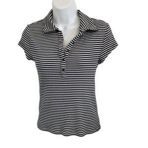 J. Crew Short Sleeve Striped Vintage Rib Henley Polo Shirt Black White Size S